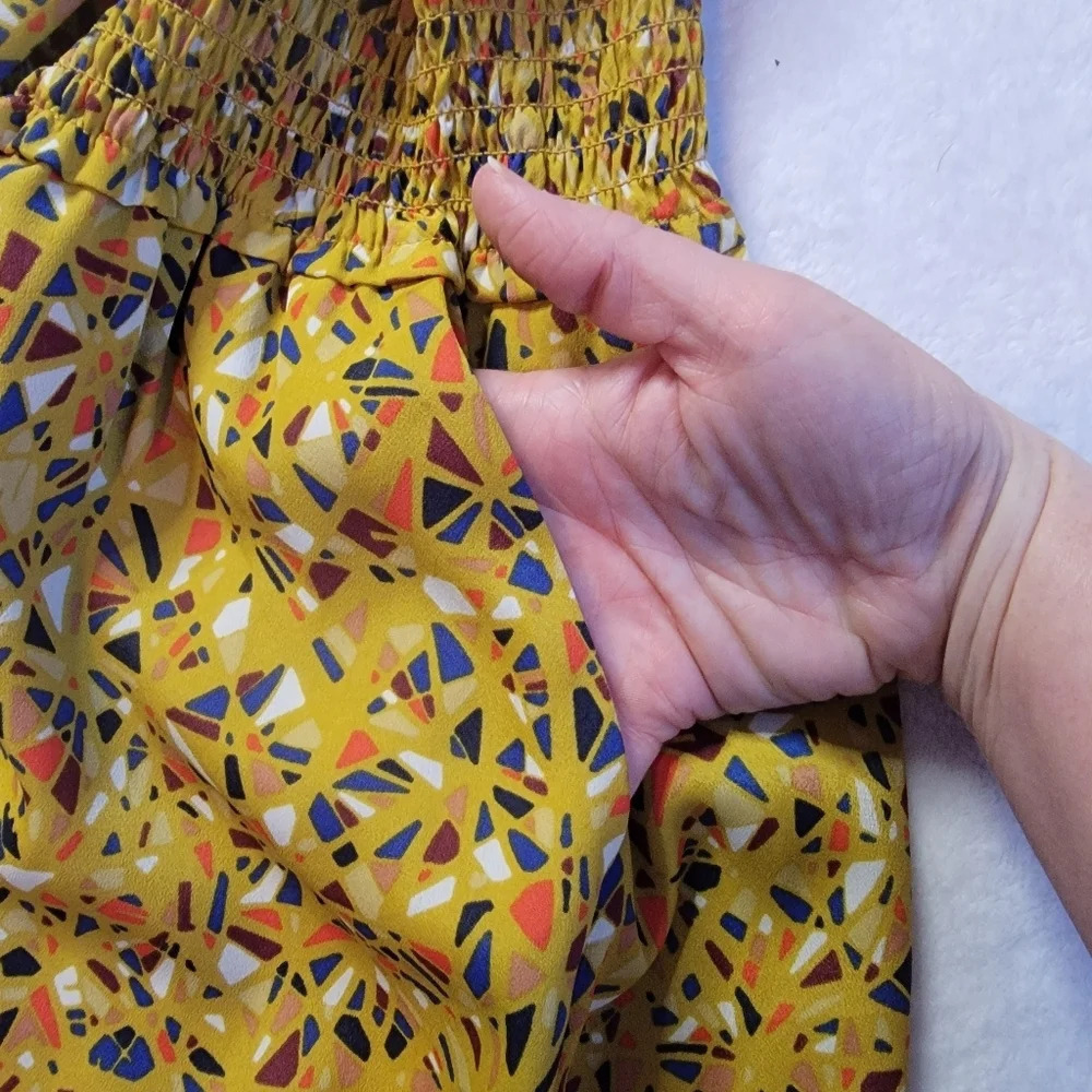 BCBGeneration Dijon Yellow Geometric Print Dolman Sleeve Mini Dress Size S - Picture 6 of 10